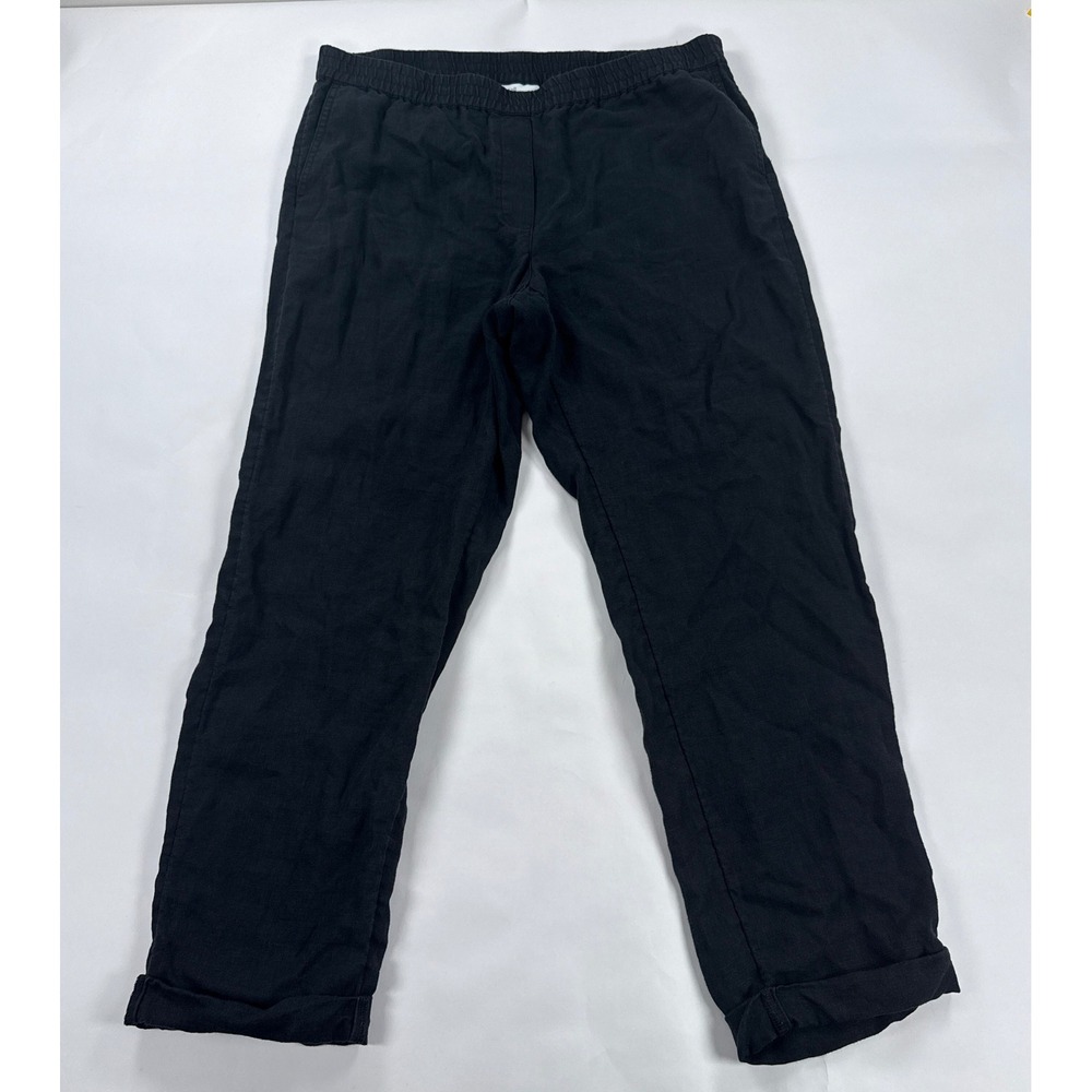 J Jill Love Linen Pants Large Tall L Black Elastic Waist Cuffed Ankle Crop